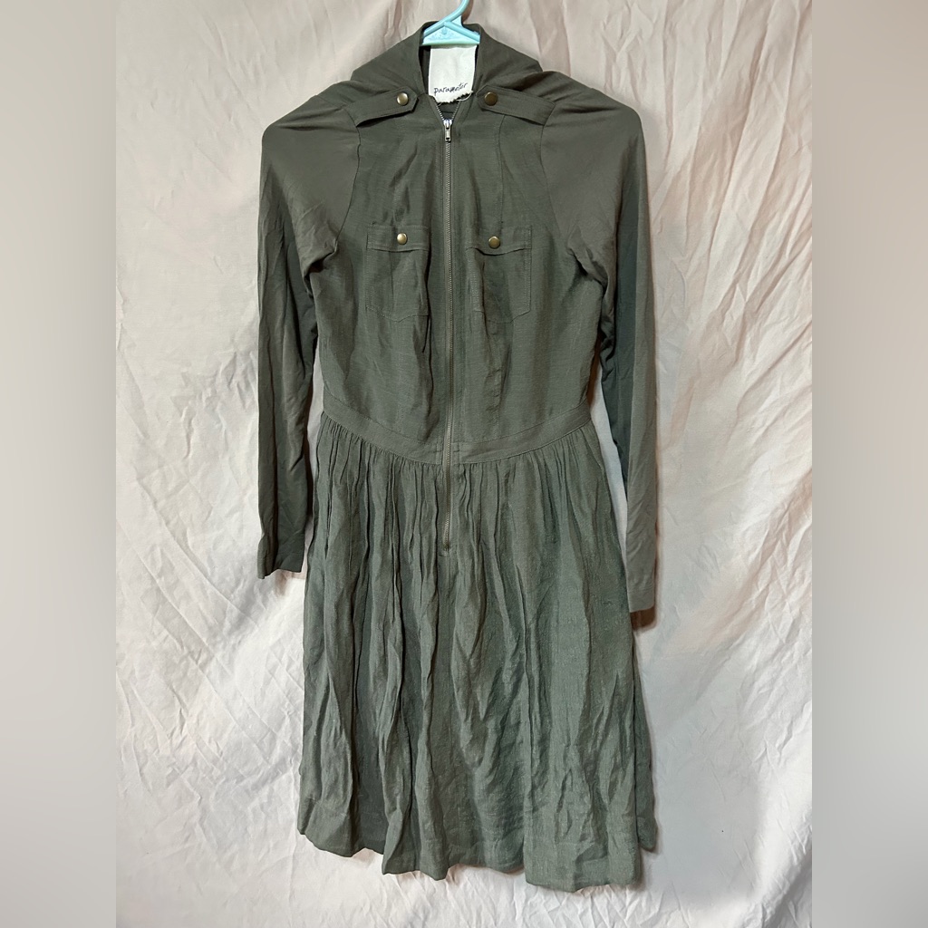 Anthropologie Parameter Army Green Zip Front Dress Size 0